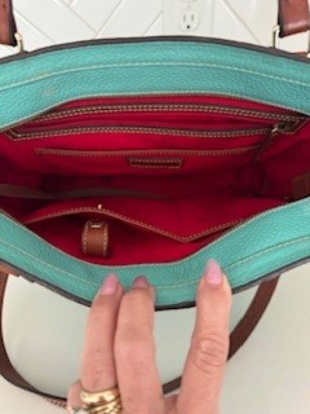 Dooney & Bourke Pebble Grain Small Lexington tote bag in a vibrant teal - Picture 4 of 5